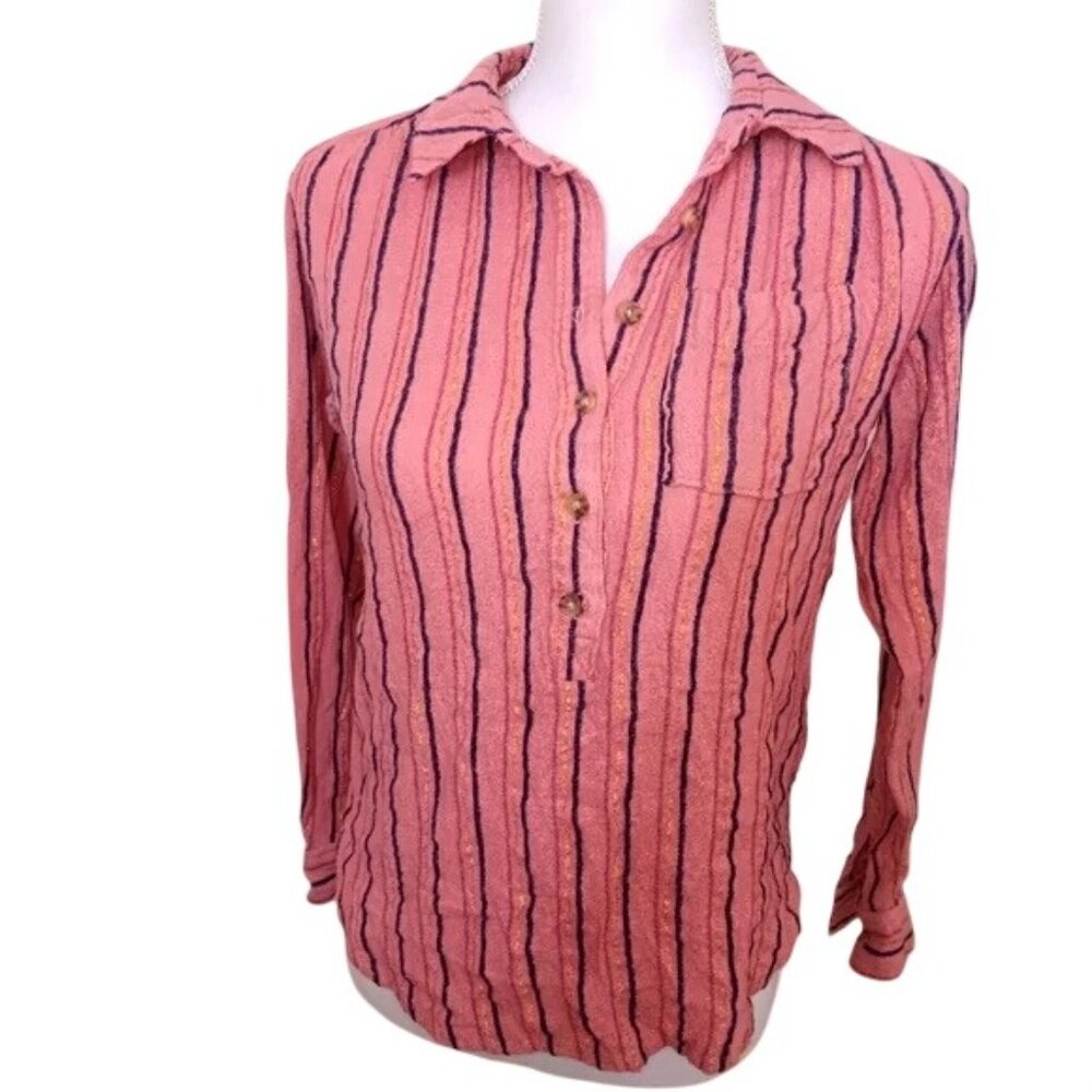 Anthropologie Isadora Pink Stripe Popover Top - Picture 2 of 5